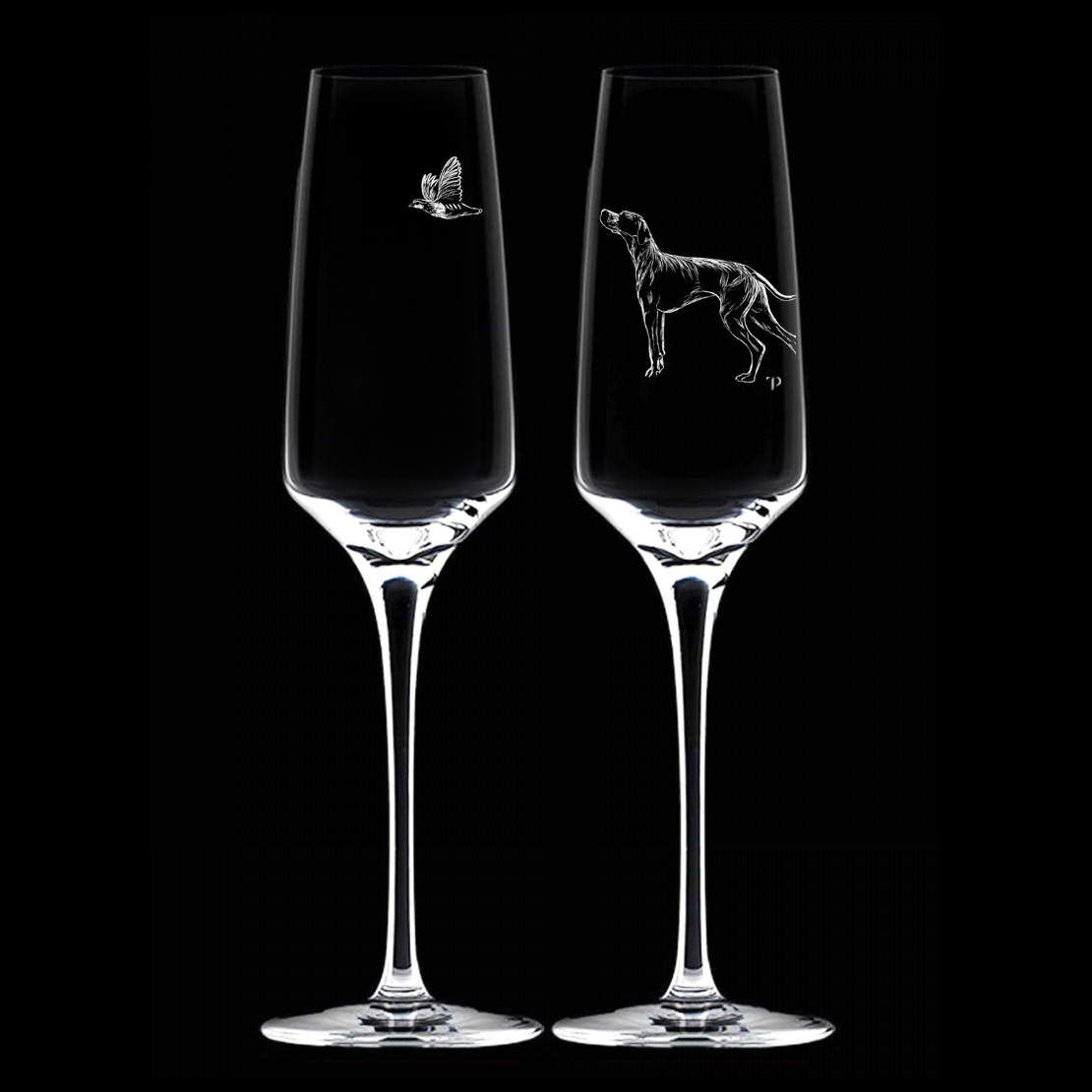 Pointer y Perdiz - Copa de vidrio