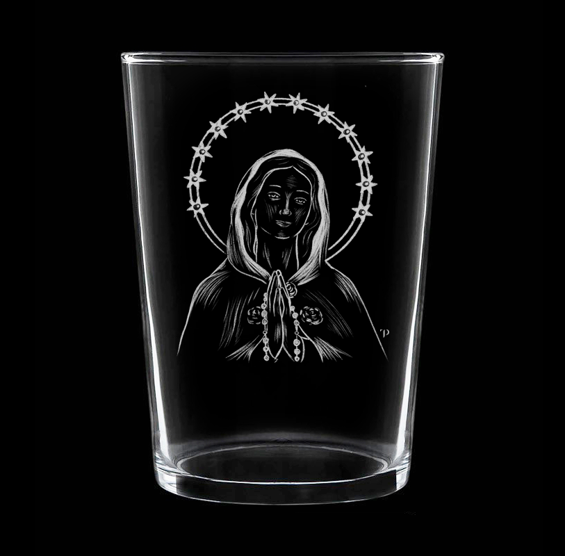 Virgen Rosa Mística - Vaso ancho de vidrio