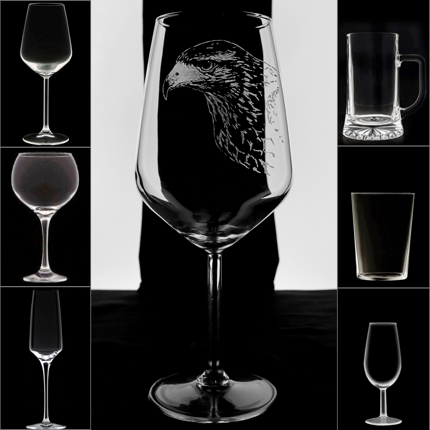 Águila Harris - Copa Vino Caza y + Grabados en Vidrio