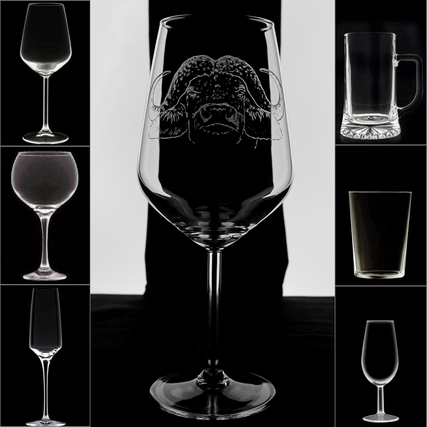 BÚFALO Copa Vino África y + Grabados en Vidrio