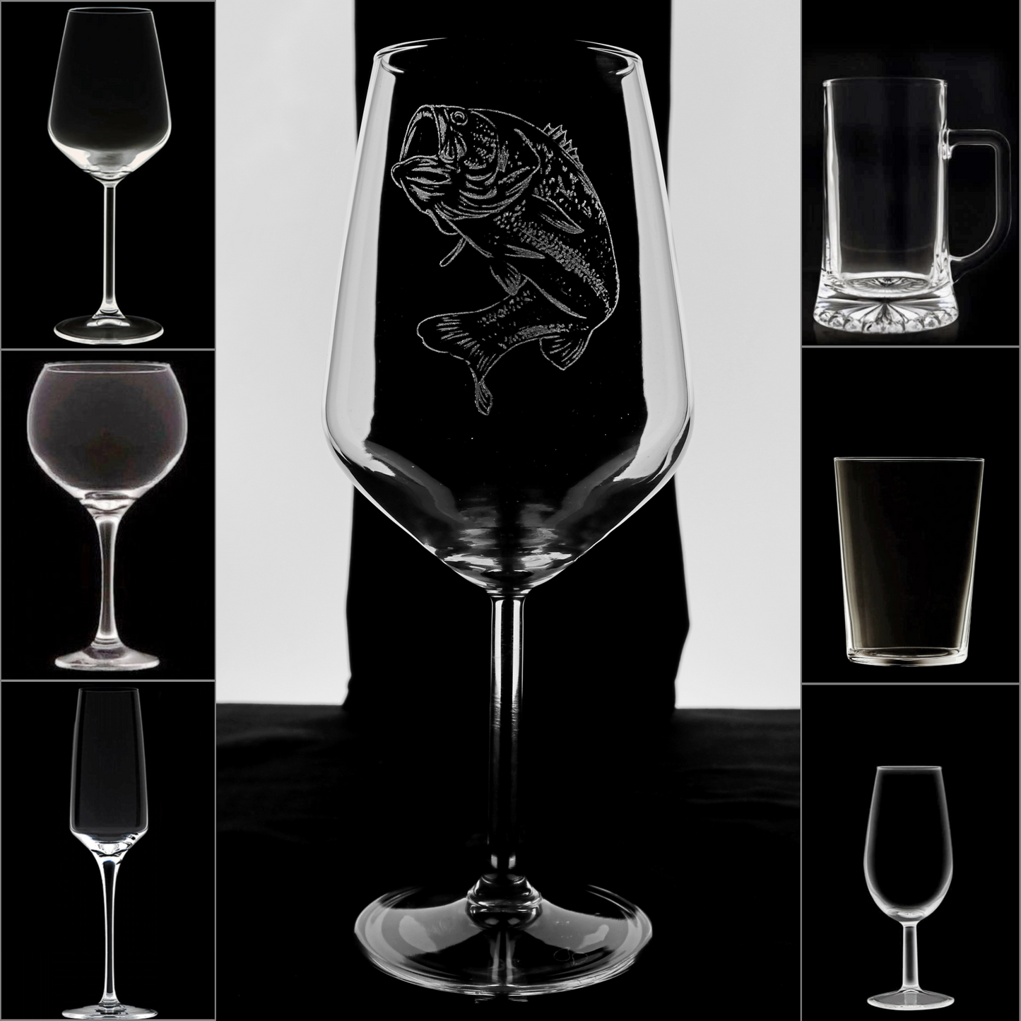 BLACK BASS - Copa Vino Pesca y + Grabados en Vidrio