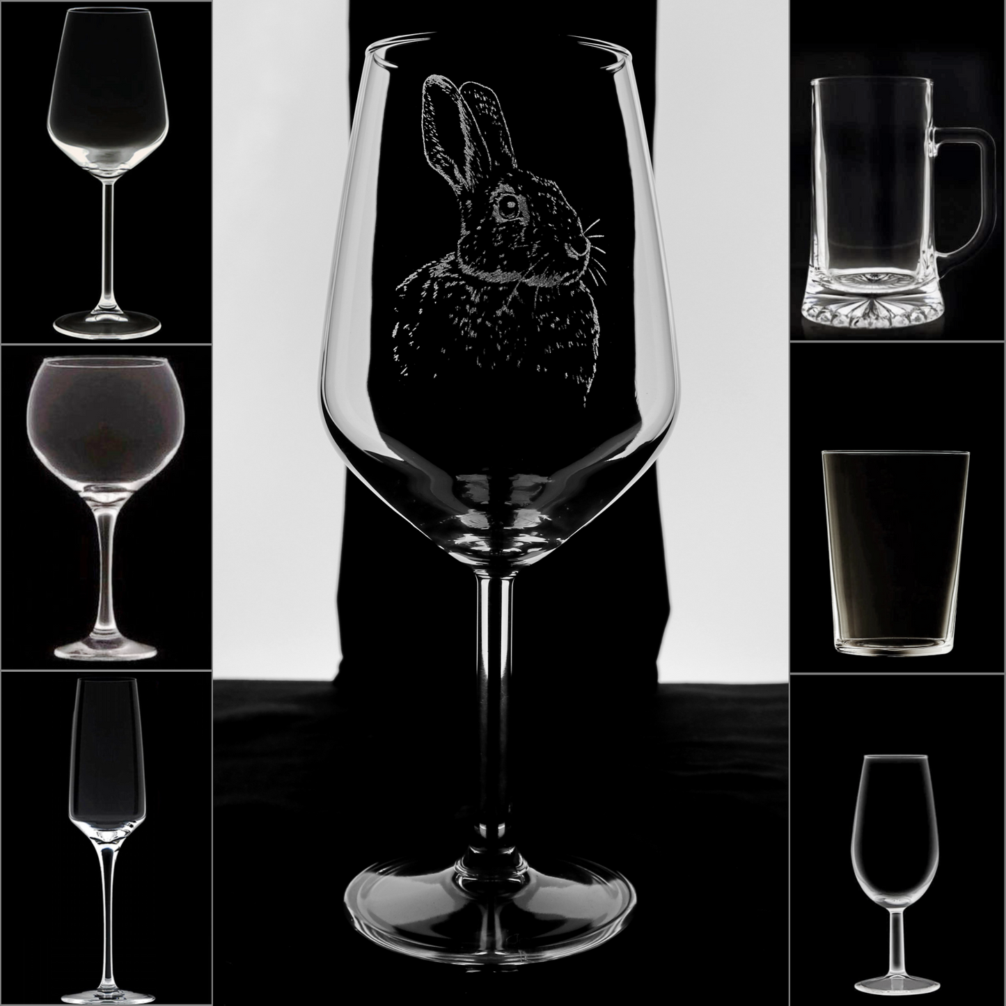 Conejo - Copa Vino Caza y + Grabados en Vidrio