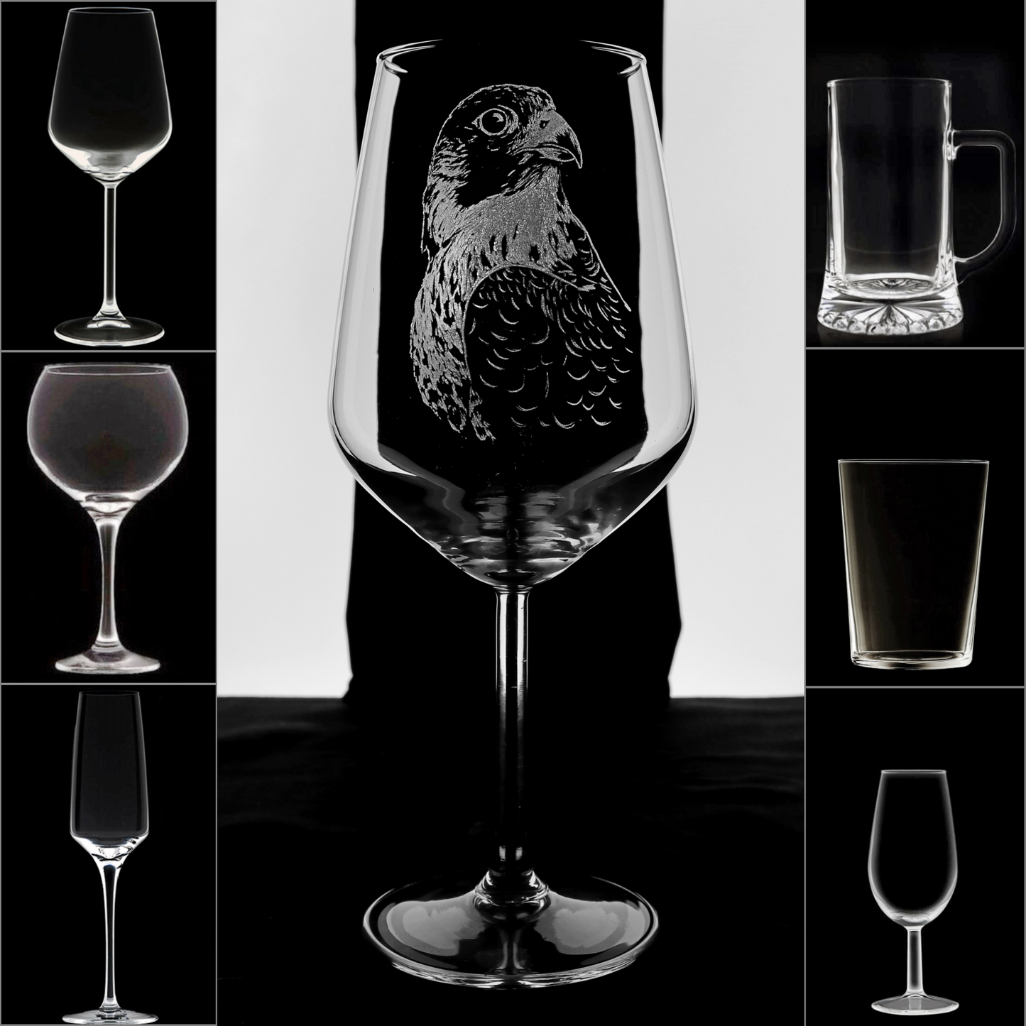 Halcón Peregrino - Copa Vino Caza y + Grabados en Vidrio