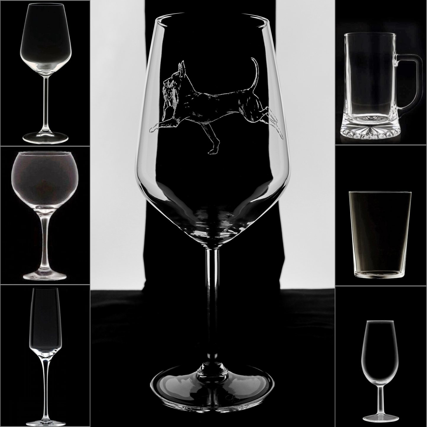 Podenco y Conejo - Copa Vino Caza y + Grabados en Vidrio