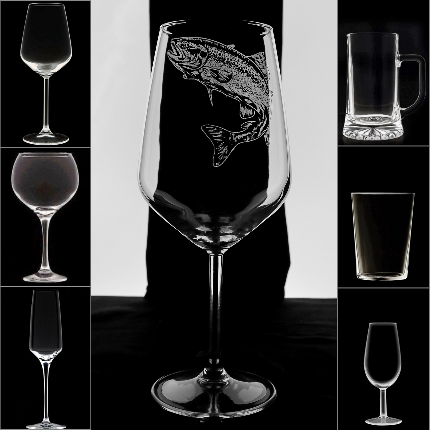 TRUCHA - Copa Vino Pesca y + Grabados en Vidrio