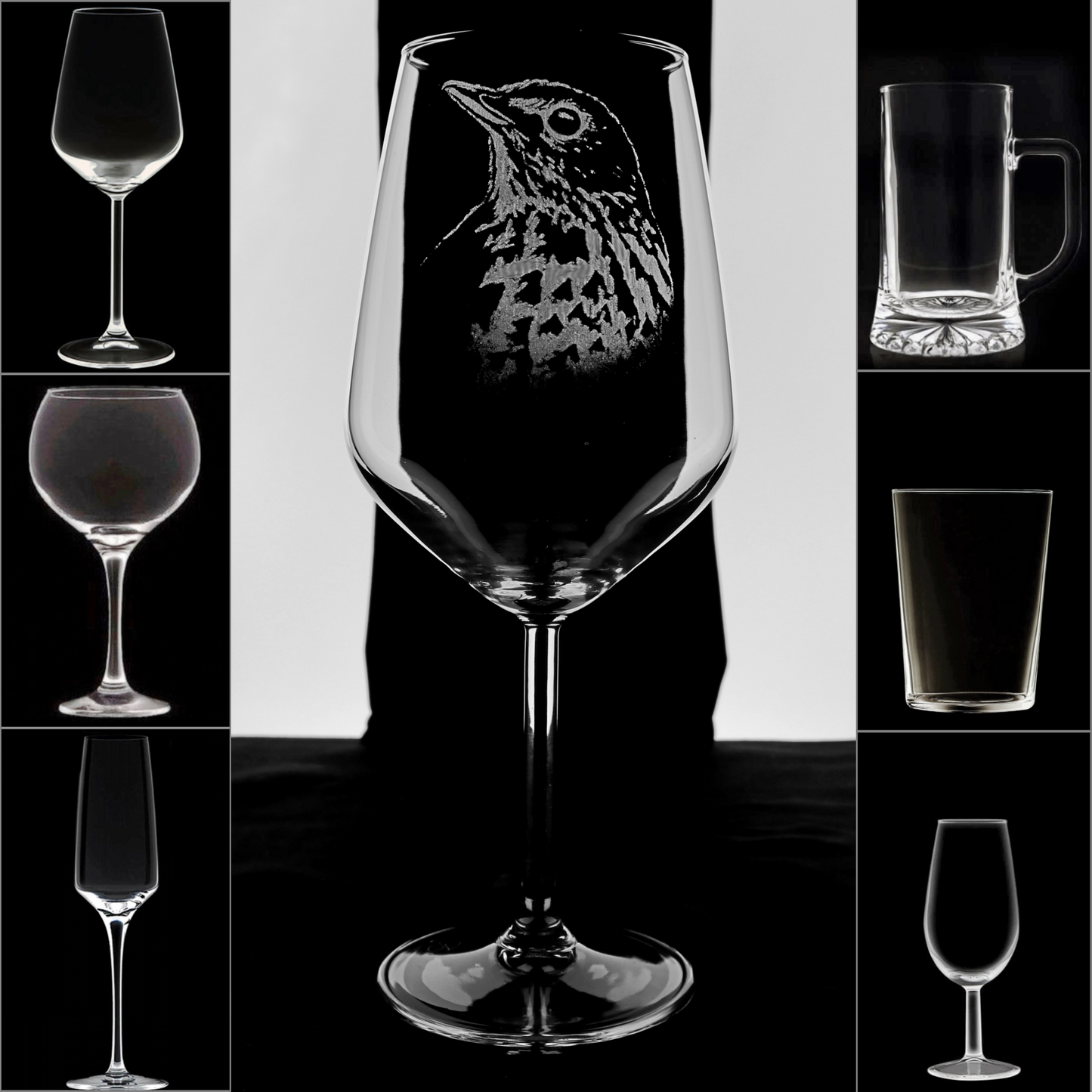 Zorzal 1 - Copa Vino Caza y + Grabados en Vidrio