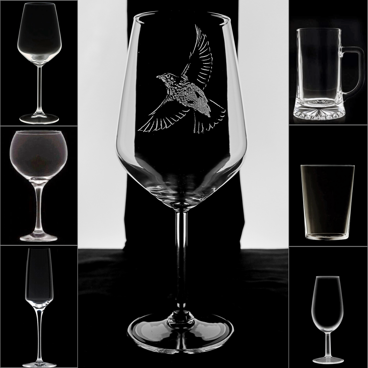 Zorzal 2 - Copa Vino Caza y + Grabados en Vidrio