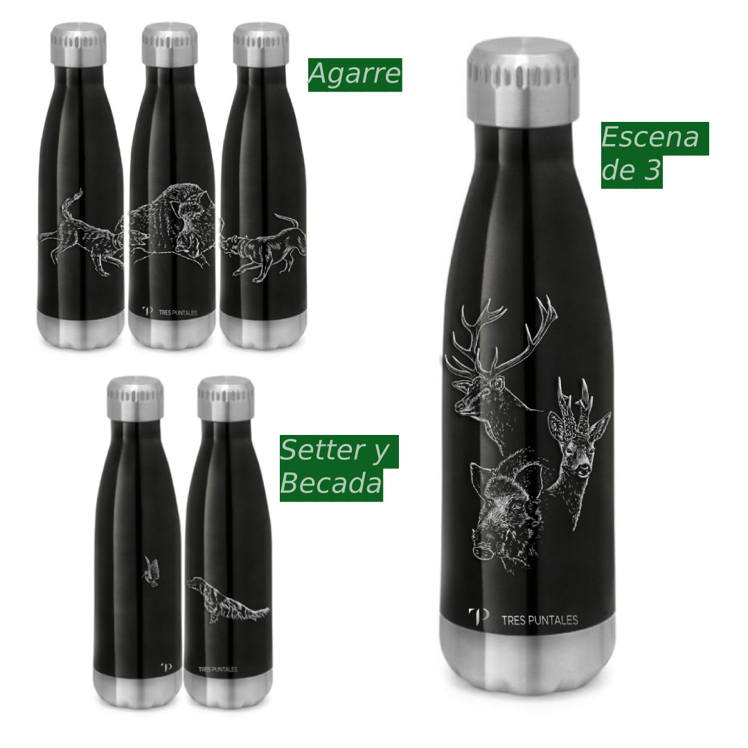 BOTELLA/TERMO +  TAZA + CAJA MADERA (diseños a elegir)