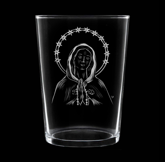 Virgen Rosa Mística - Vaso ancho de vidrio